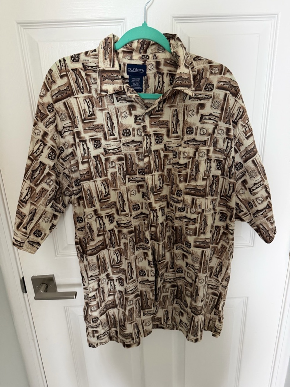 Puritan Beige Brown Patterned Short-Sleeve Men's Shirt